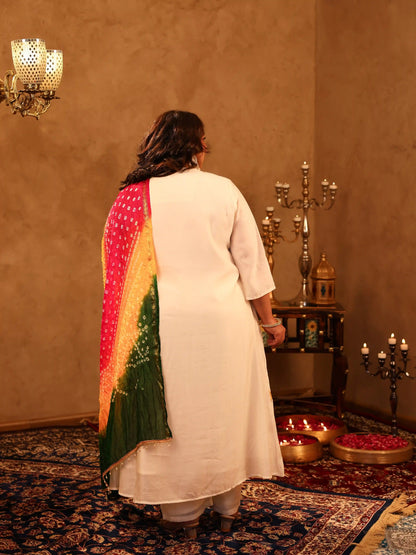 Mishthi White Floral Plus Size Suit Set