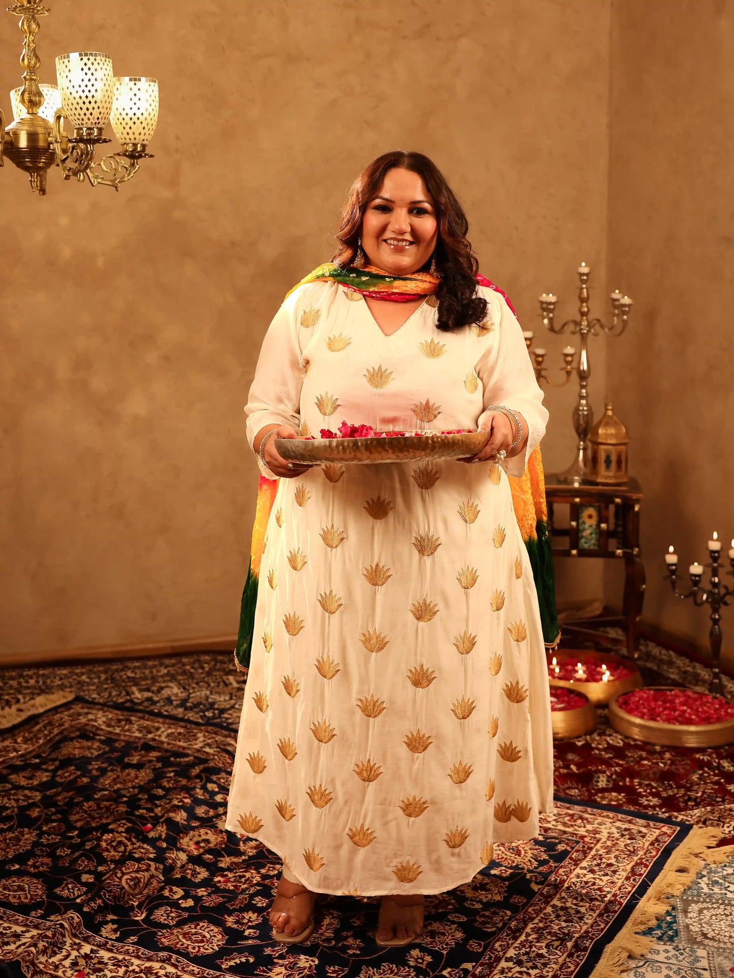 Mishthi White Floral Plus Size Suit Set