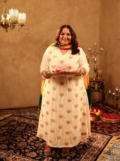 Mishthi White Floral Plus Size Suit Set