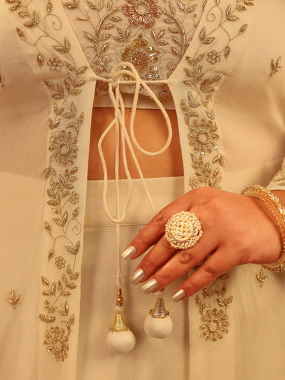 Vaani White Embroidered Plus Size Shrug Set with Skirt