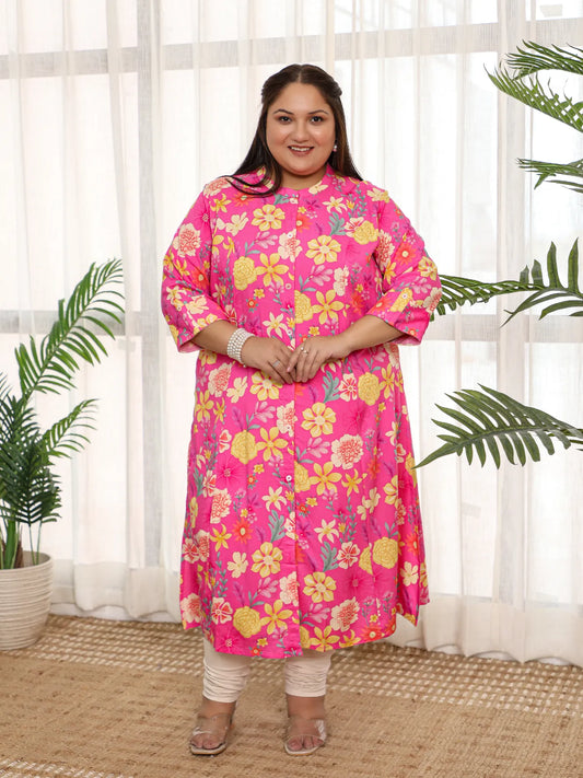 Nisha- Pink Floral Plus Size Kurti