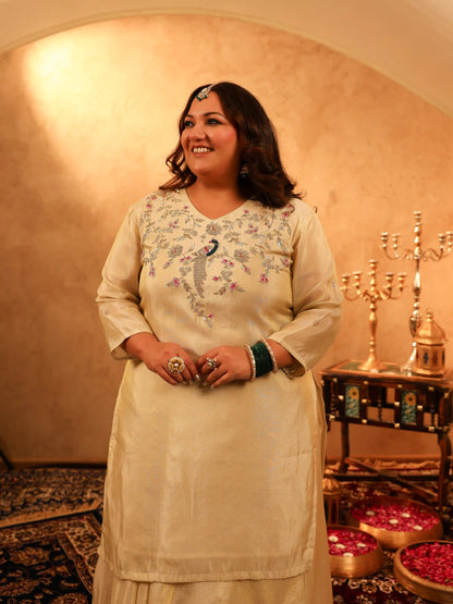 Surkh Beige Emroidered Plus Size Skirt Set