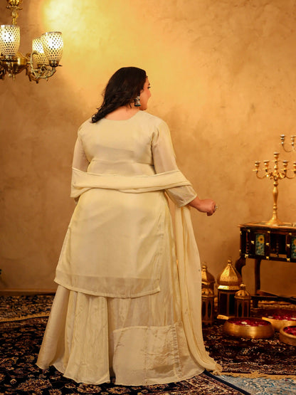 Surkh Beige Emroidered Plus Size Skirt Set