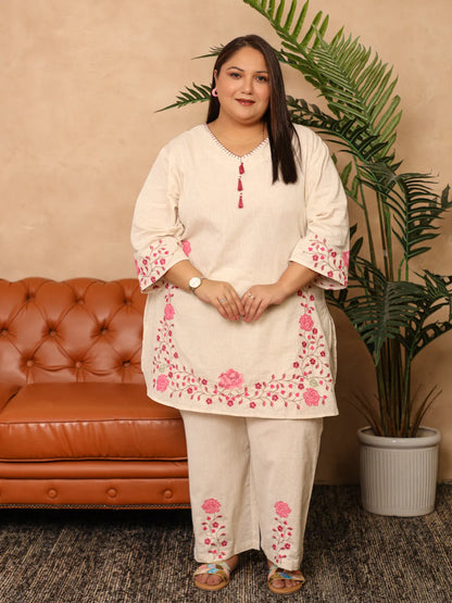 Pooja- Pink Floral Detailing Plus Size Co-ord