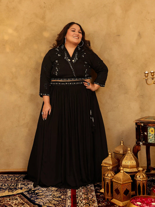Rooh Black Plus Size Skirt Set
