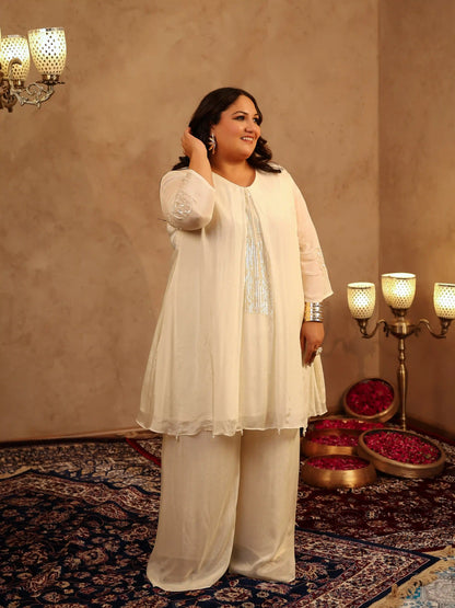 Vaanya White Sequin Plus Size Co-ord  Set