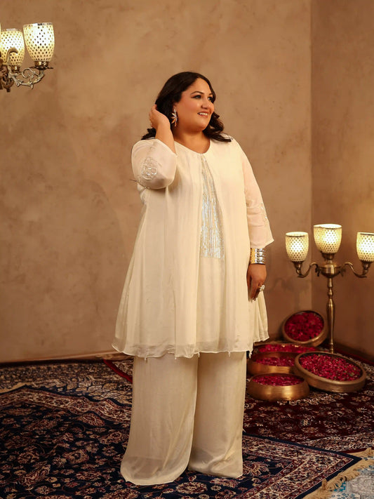 Vaanya White Sequin Plus Size Co-ord  Set