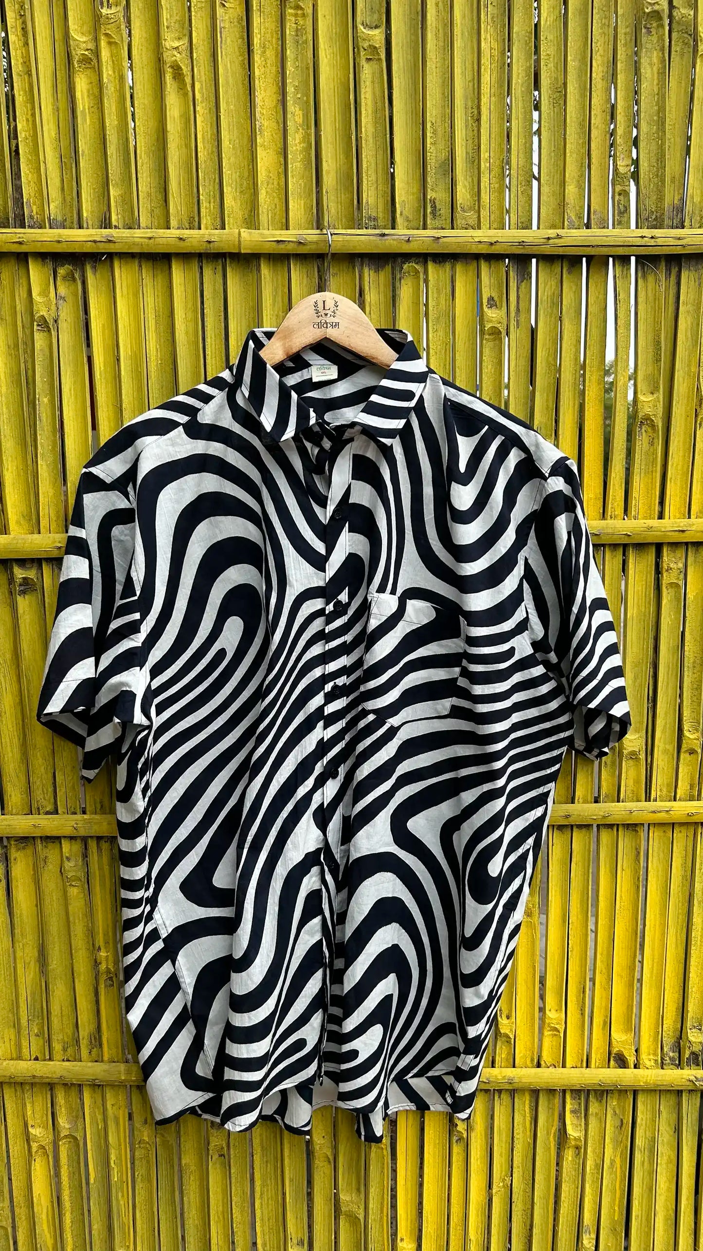 Monochrome Maze Plus Men Cotton Bushirt