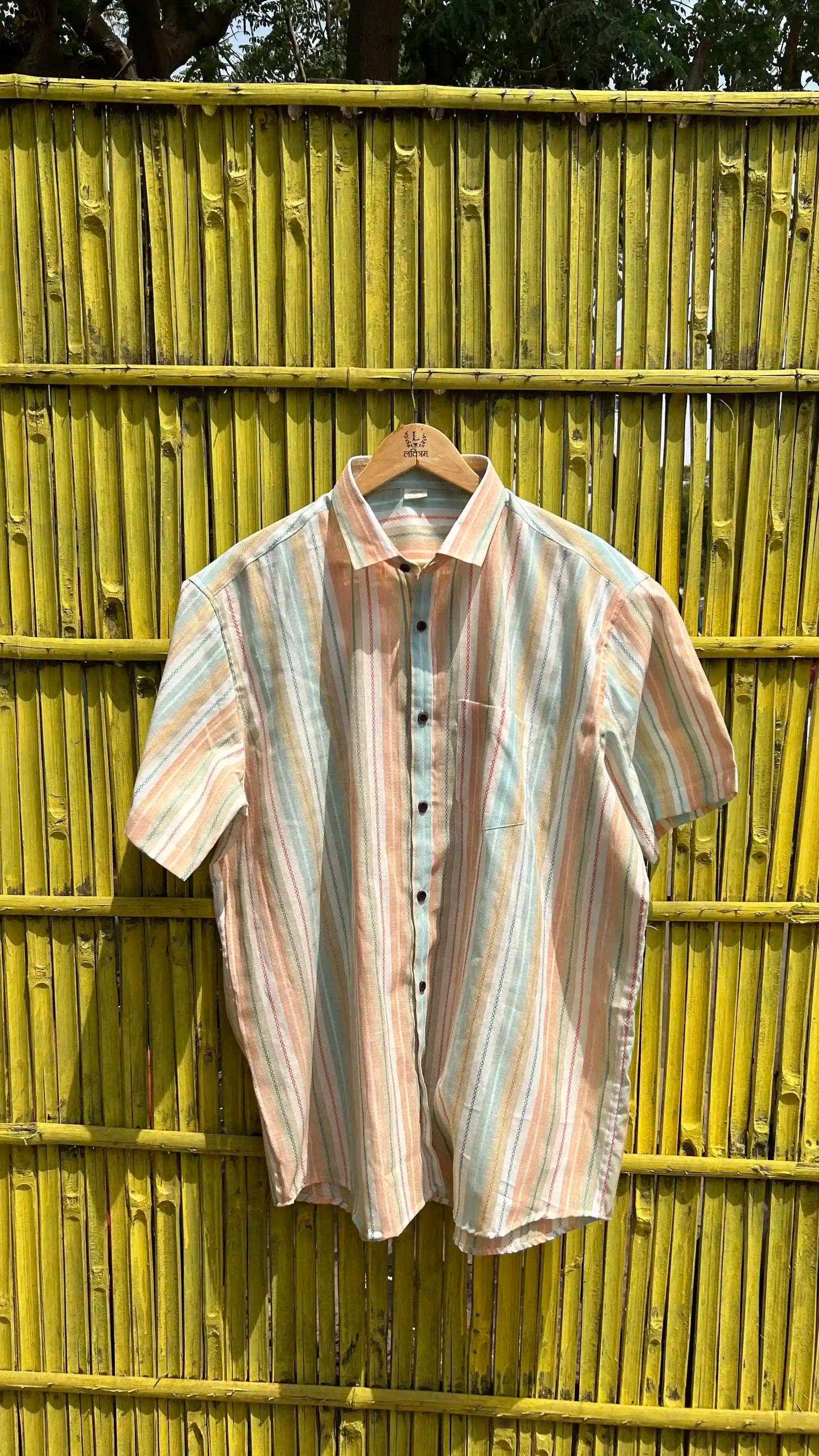 Sunset Stripe Print Plus Men Cotton Bushirt