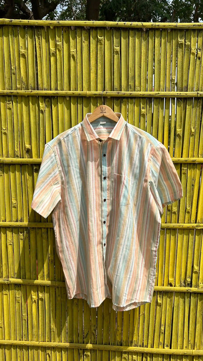 Sunset Stripe Print Plus Men Cotton Bushirt