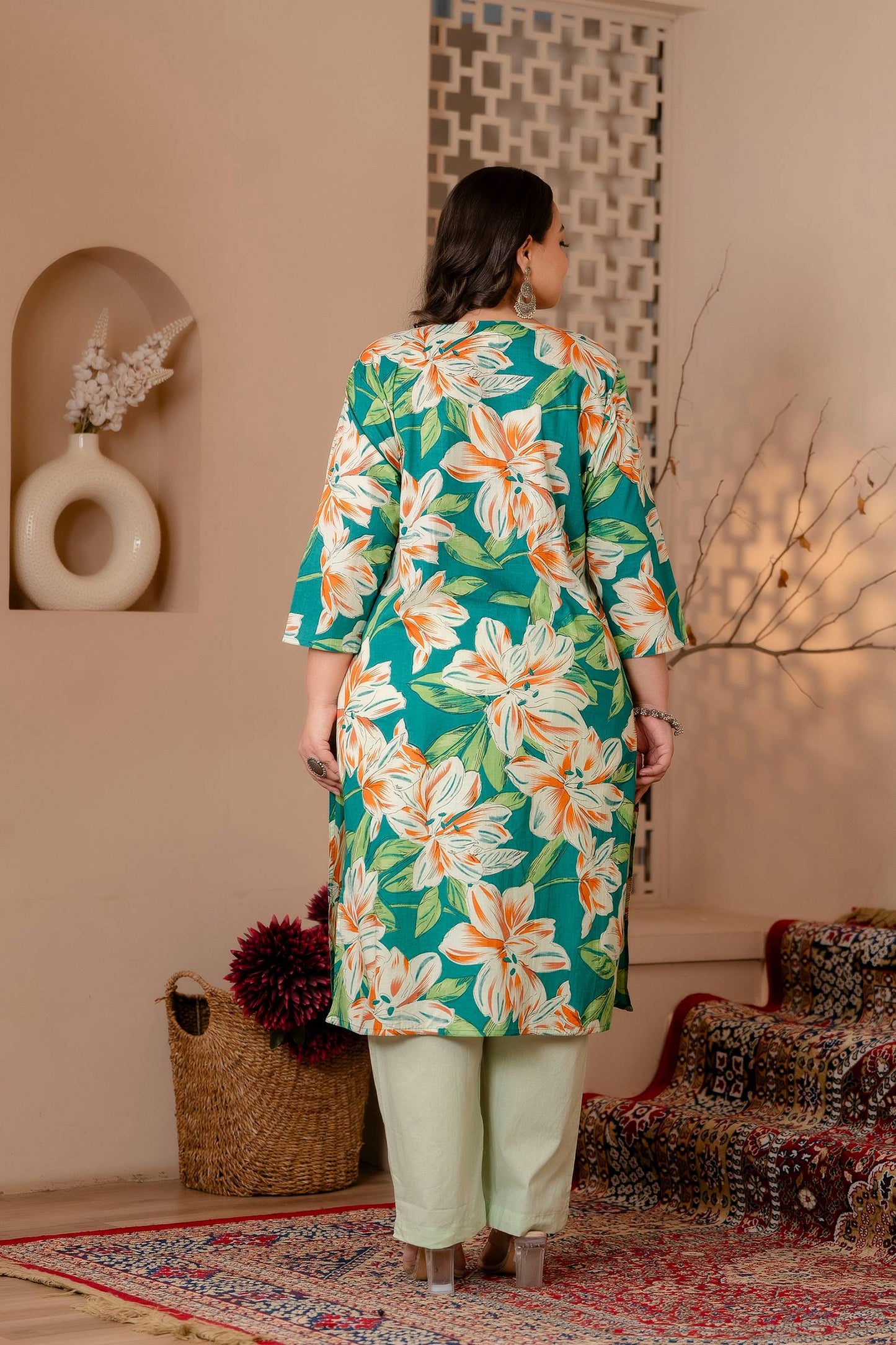 Green Embroidered Plus Suit