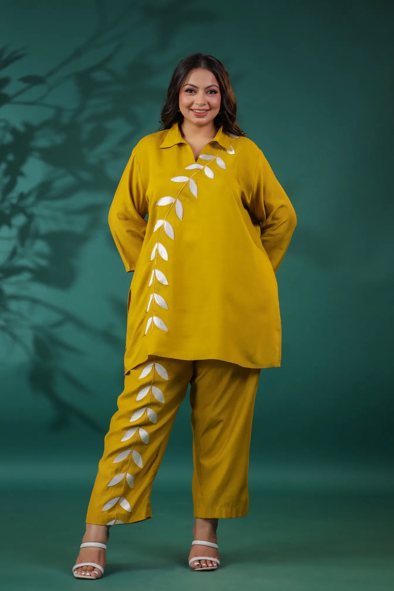 Mustard Leafy Chic Plus Size Co-ord