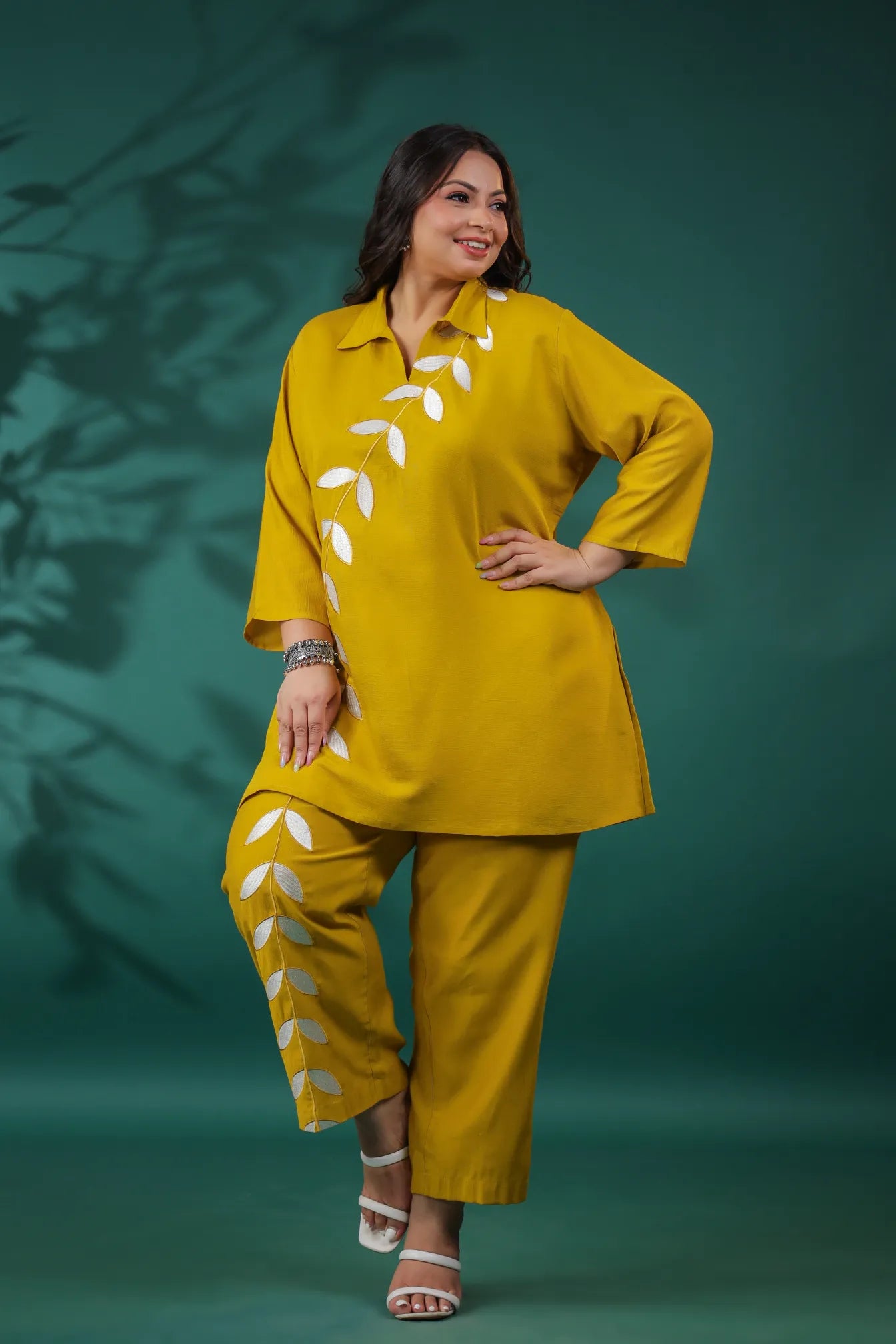 Mustard Leafy Chic Plus Size Co-ord