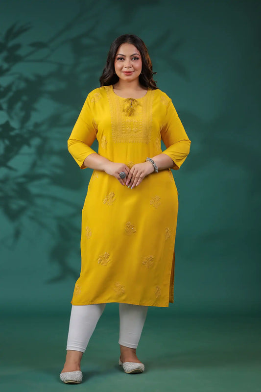 Mustard Tassel Detailing Plus Kurti