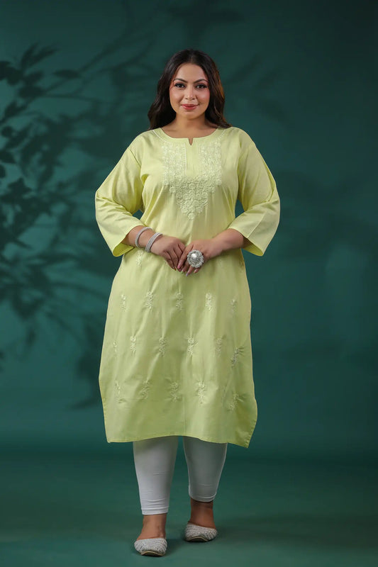 Lemon Embroidery Plus Cotton Kurti