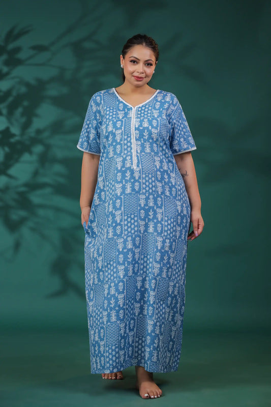 Blue Lace Detailing Plus Size Gown