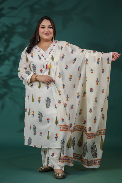 Mehar White Tassel Plus Suit