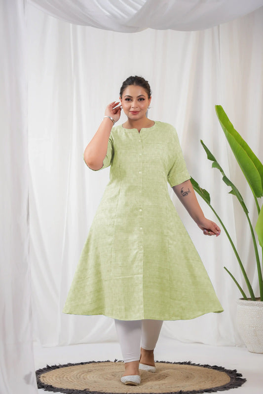 Light Green Textured Plus Cotton Kurti