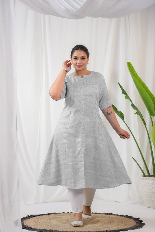 Grey Textured Plus Cotton Kurti
