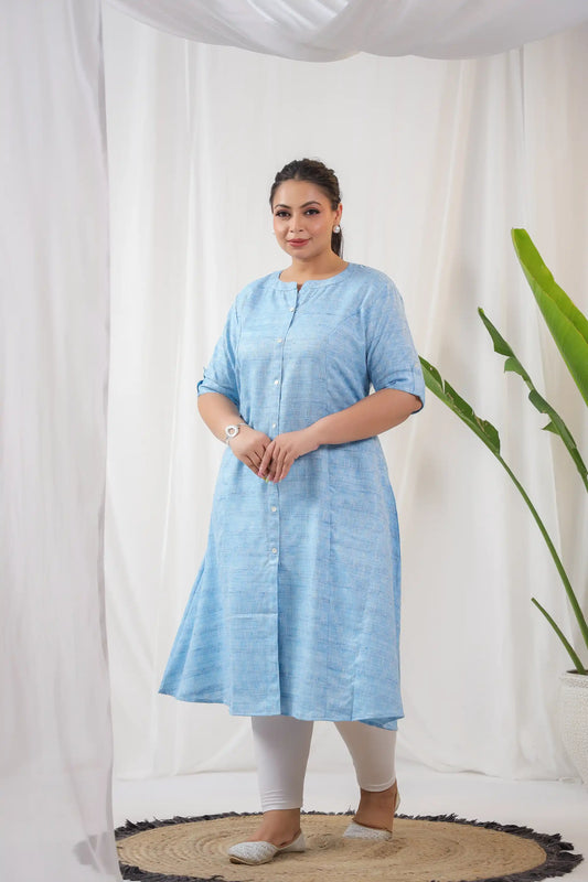 Light Blue Textured Plus Cotton Kurti