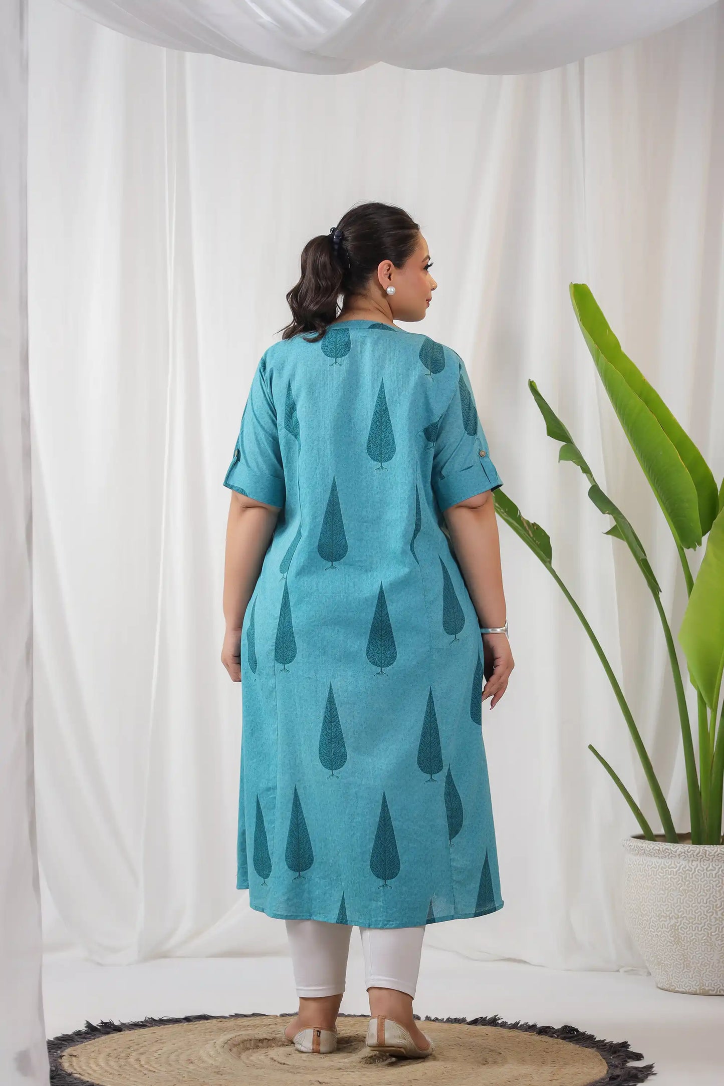 Blue Leaf Plus Cotton Kurti