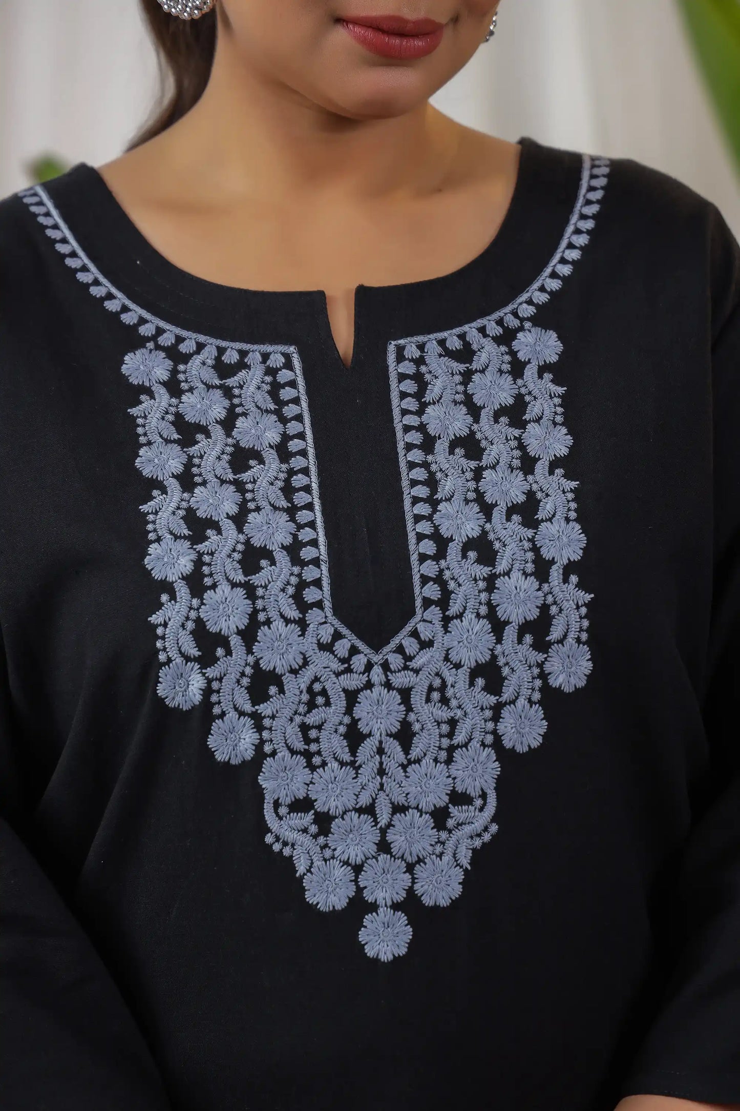 Black Embroidery Plus Size Short Kurti