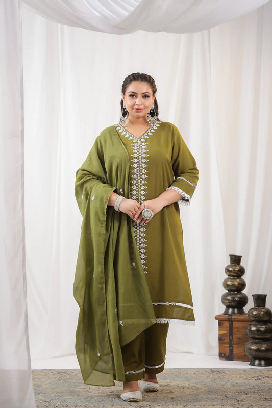 Adira Green Lace Plus Suit Set