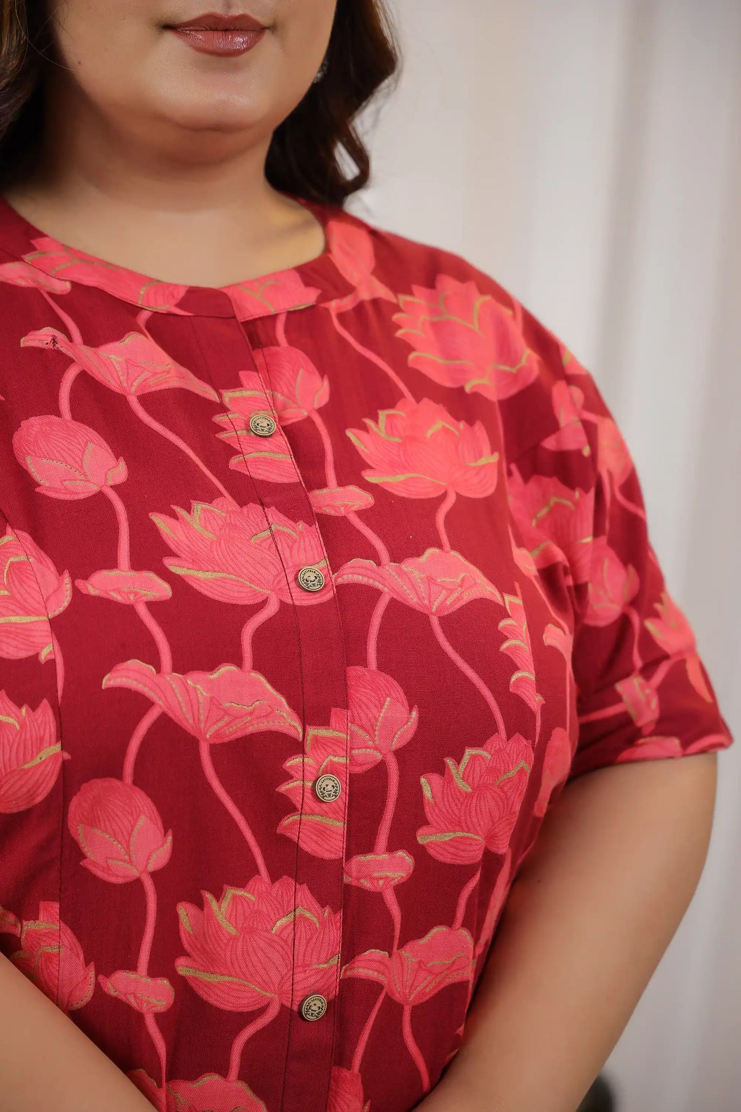 Maroon Floral Plus Cotton Kurti