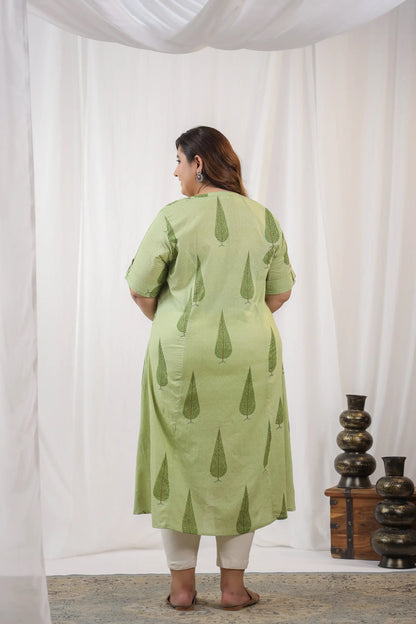 Green Leaf Plus Cotton Kurti