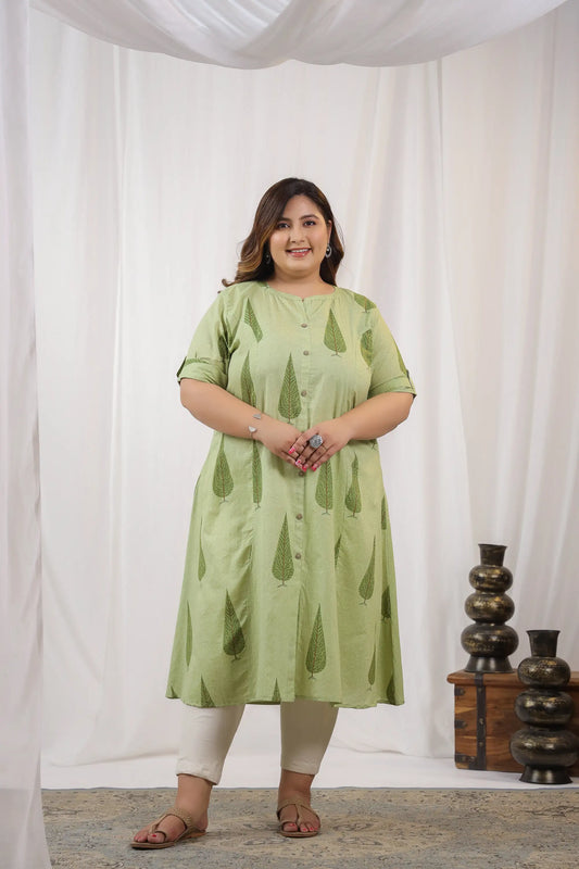 Green Leaf Plus Cotton Kurti