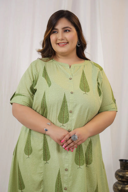 Green Leaf Plus Cotton Kurti