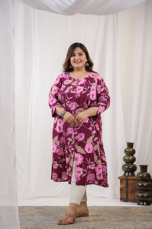 Orchid Floral Plus Cotton Kurti