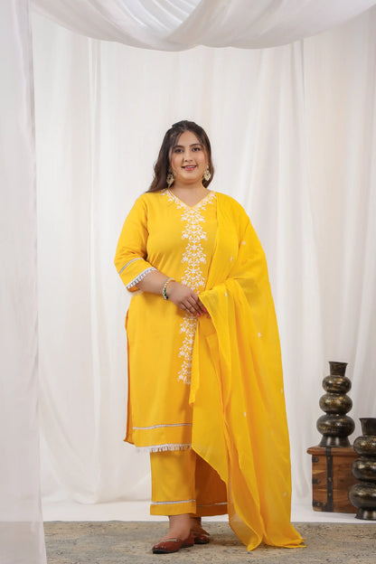 Adira Yellow Lace Plus Suit Set