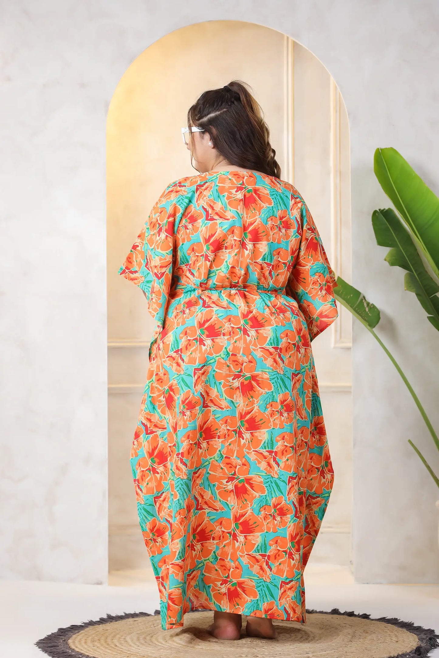 Mishka Orange Floral Plus Size Kaftan Dress