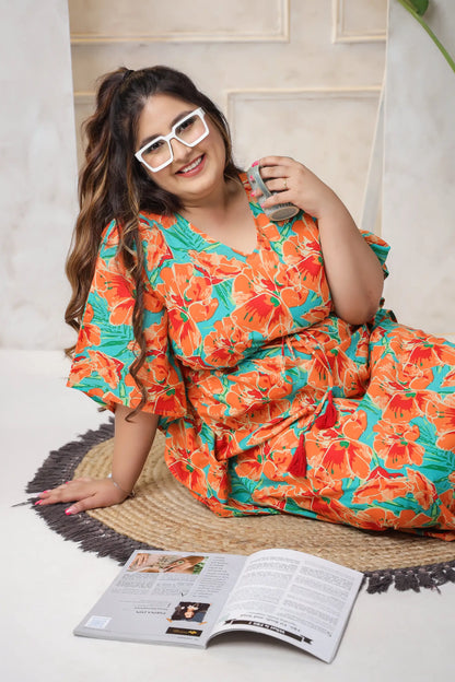 Mishka Orange Floral Plus Size Kaftan Dress