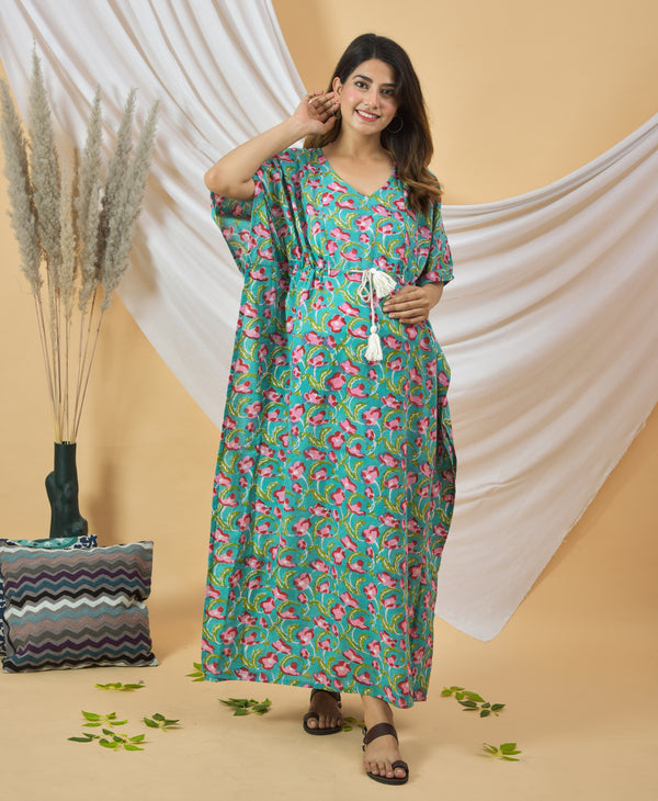 Handblock Maternity Kaftan Dresss