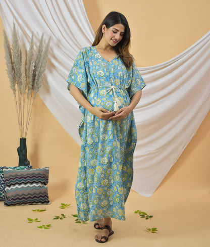 Palash Handblock Maternity Kaftan Dresss
