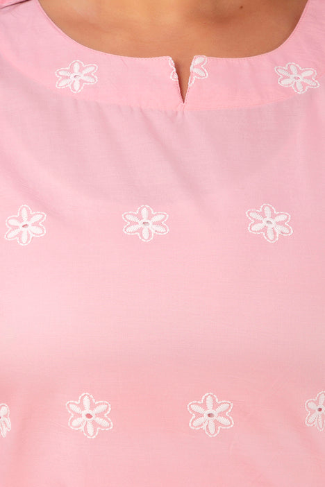 Pink  Schiffli Plus Size Sraight Suit Set