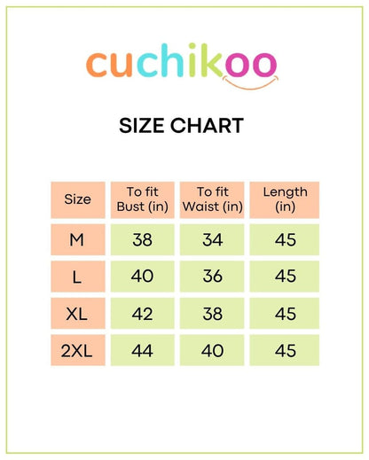 Comfy Indigo Maternity Dress size chart