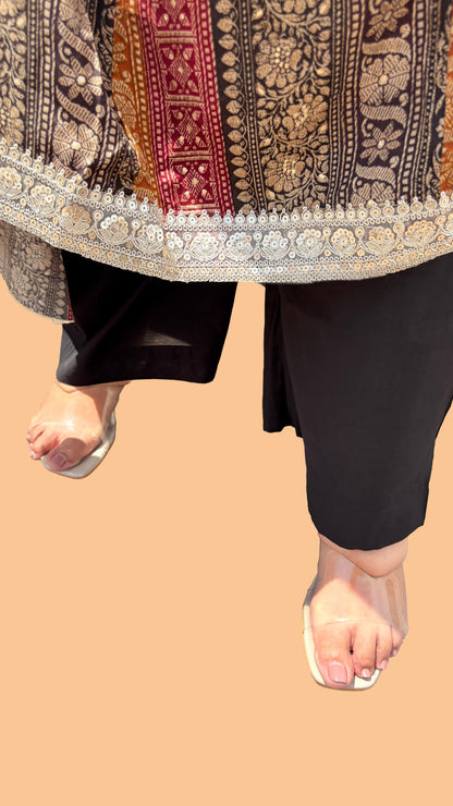Zeenat Black Golden Plus Size Anarkali Dress