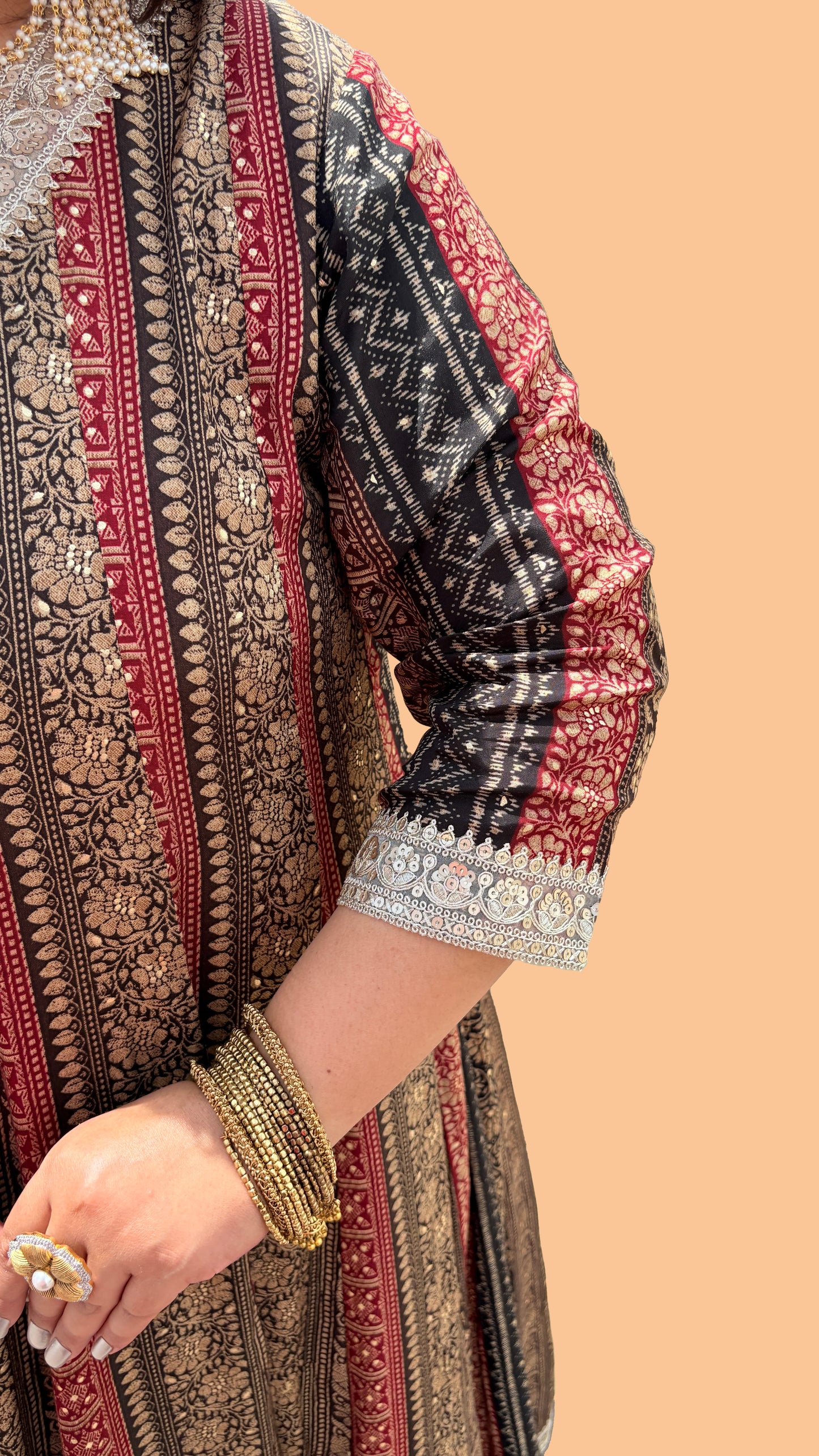 Zeenat Black Golden Plus Size Anarkali Dress