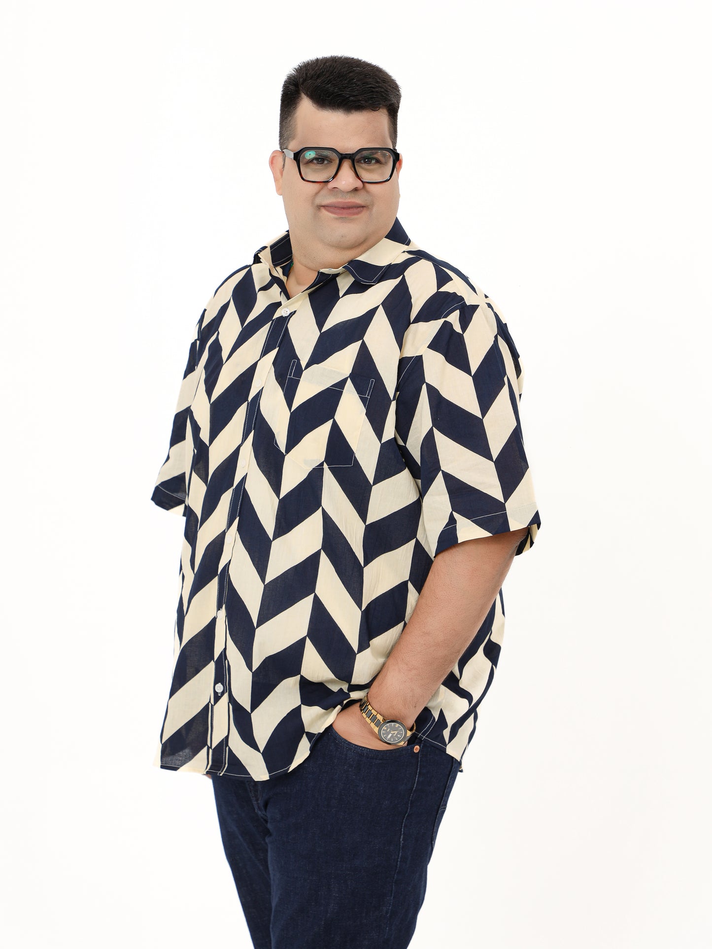 Blue Cream Plus Men Shirt
