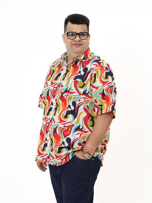 Multi-colour Abstract Print Plus Men Shirt
